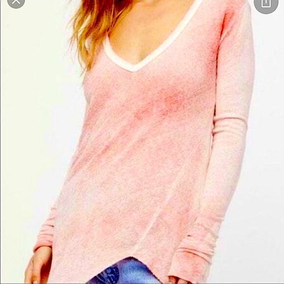 Free People We the Free Long Sleeve Peachy Salmon Color Tunic Tee NWOT Small - Picture 2 of 13